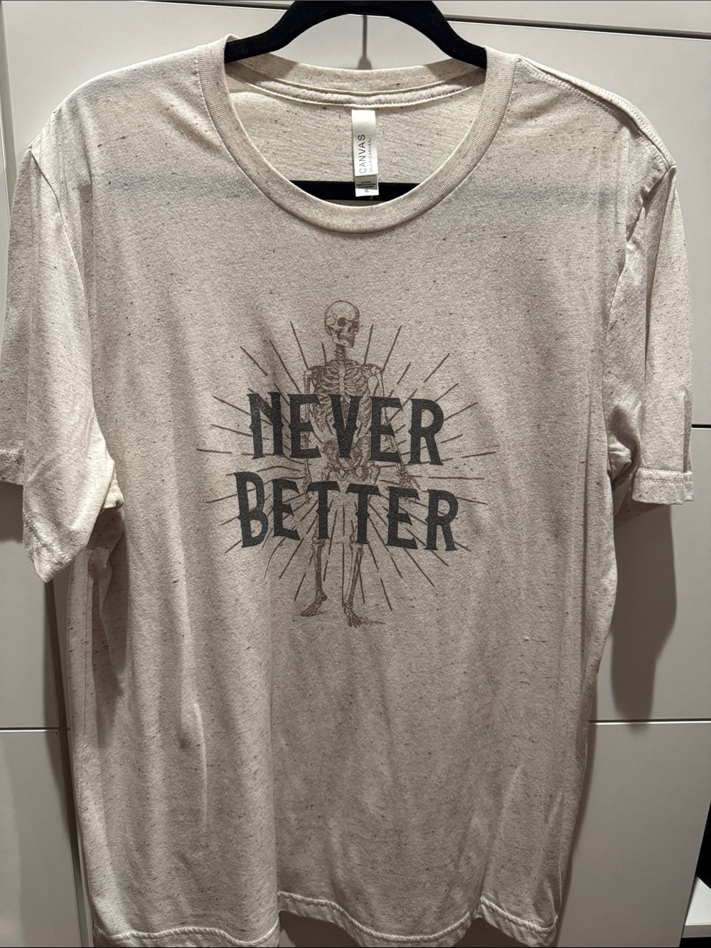 Bella Canvas Beige 'Never Better' Skeleton Graphic Tee